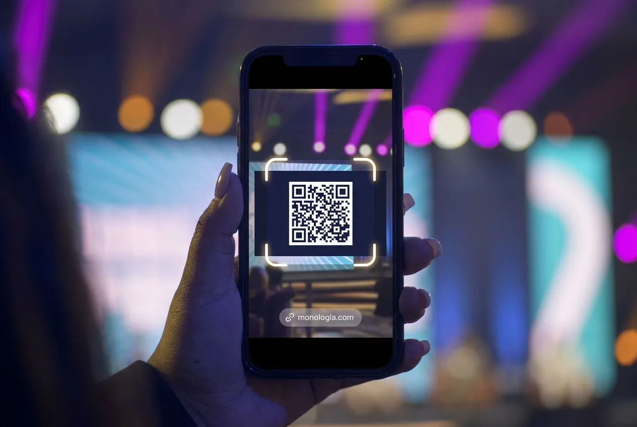 Néző QR-kódot olvas be a telefonjával a nézőtéren